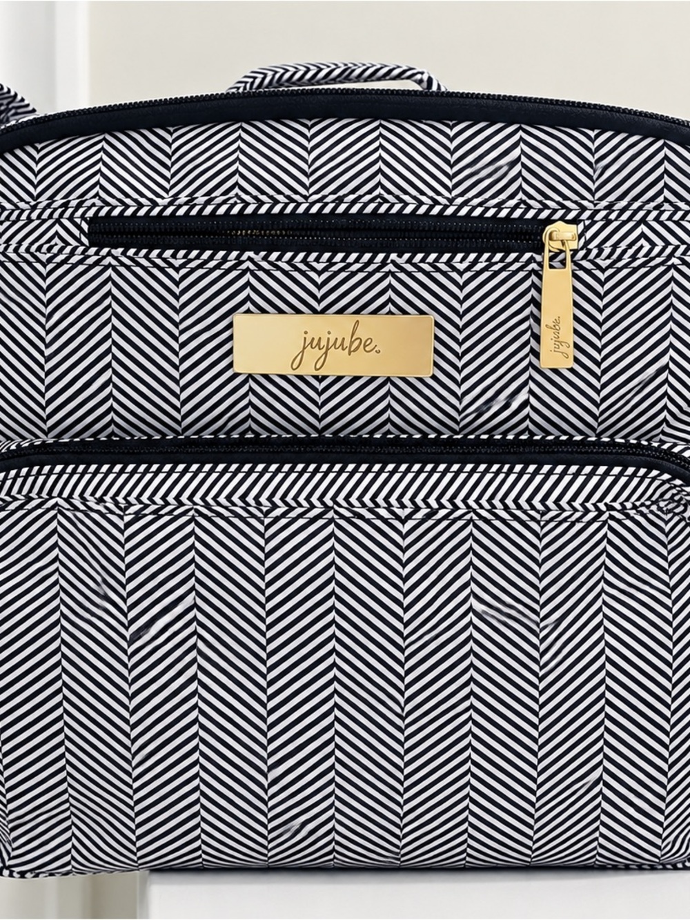 Ju-Ju-Be Black & White Chevron Backpack with Gold Hardware